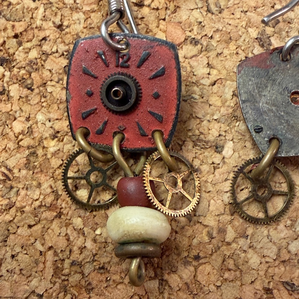 Artisan Red and Gold Earrings - Picture 3 of 5